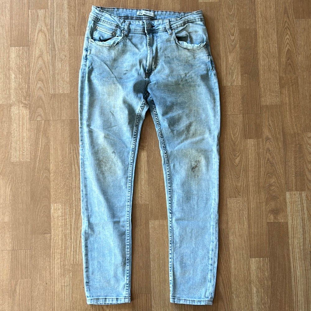 Zara Skinny Cropped Jeans (34x30) (Light Distressed Wash) - Picture 1 of 7